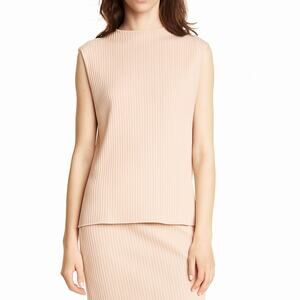 Eileen Fisher Rib Mock Neck Tank Top in Dune Sleeveless Ribbed Knit Pullover